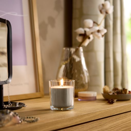 LOTSFÅGEL, scented candle in glass/Sandalwood & patchouli, 40 hr, 306.084.12