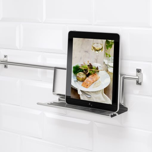 KUNGSFORS, rails with hooks, tablet stand/container, 393.082.54