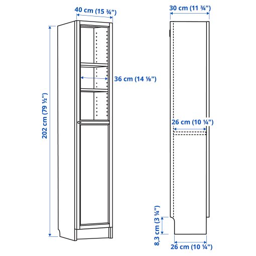 BILLY/OXBERG, bookcase with panel/glass door, 40x30x202 cm, 394.833.37