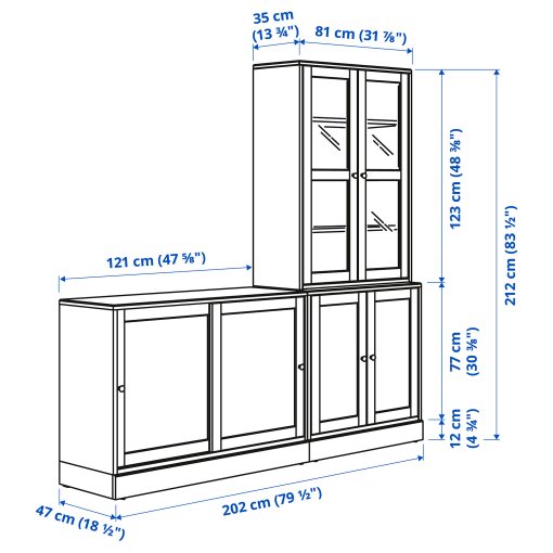 HAVSTA, storage combination with sliding doors, 202x47x212 cm, 395.348.36