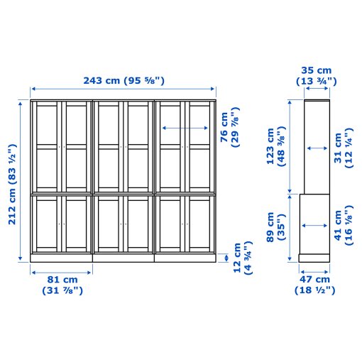 HAVSTA, storage combination with glass-doors, 243x47x212 cm, 395.349.02