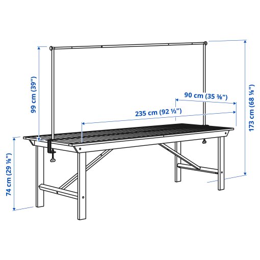 BONDHOLMEN/HELGEO, τραπέζι με διακοσμητική ράγα/εξωτερικού χώρου, 235 cm, 395.453.35