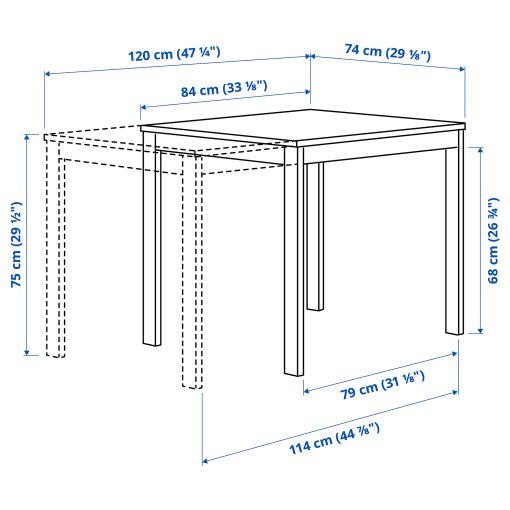 VIHALS, table and 4 chairs, 84/120x74 cm, 395.899.56