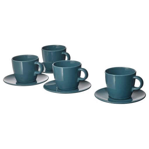 FÄRGKLAR, cup with saucer/glossy, 4 pack, 25 cl, 404.818.27