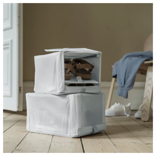 HEMMAFIXARE, shoe box/fabric striped/2 pack, 23x34x19 cm, 405.039.14