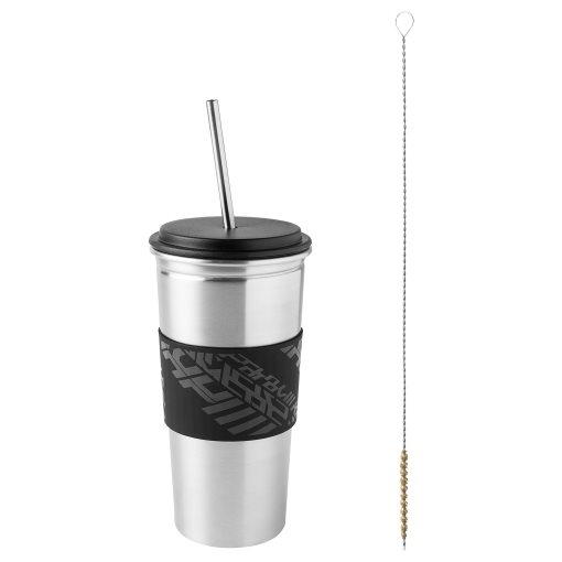 LÅNESPELARE, mug with lid and straw, 405.078.46