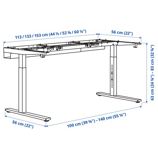 MITTZON, βάση για γραφείο, 120/140/160x60 cm, 405.279.10