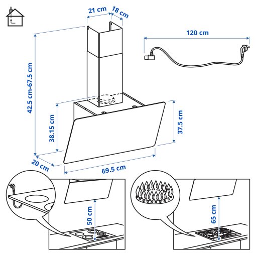 KNUVEBO, απορροφητήρας τοίχου/IKEA 500, 70 cm, 406.176.18