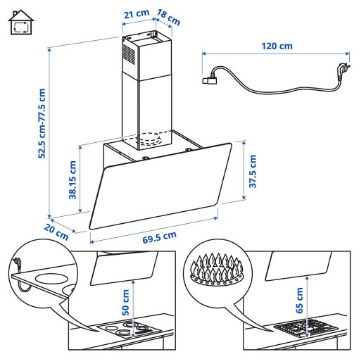 KNUVEBO, απορροφητήρας τοίχου/IKEA 500, 70 cm, 406.176.18