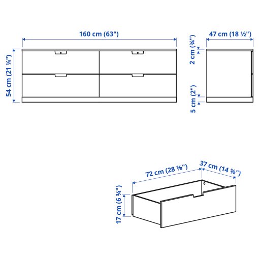 NORDLI, chest of 4 drawers, 160x54 cm, 492.394.96