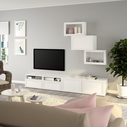 BESTÅ, σύνθεση αποθήκευσης TV/γυάλινες πόρτες/συρτάρια ανοίγματος με πίεση, 240x42x190 cm, 494.113.02