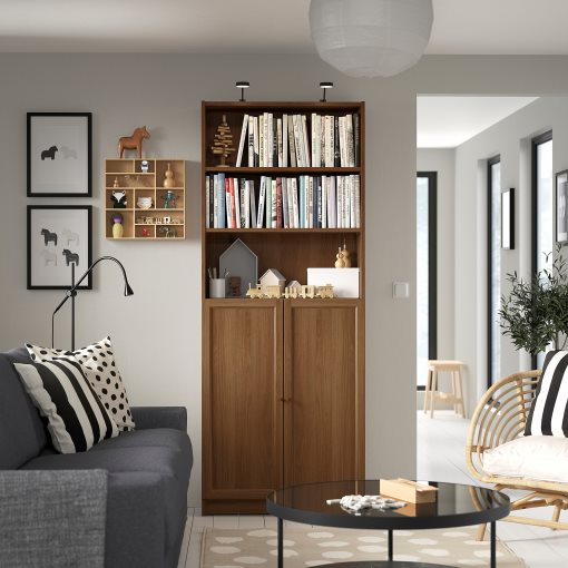 BILLY/OXBERG, bookcase with doors, 80x30x202 cm, 494.833.65