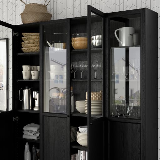 BILLY/OXBERG, bookcase combination with panel/glass doors, 160x202 cm, 494.835.44