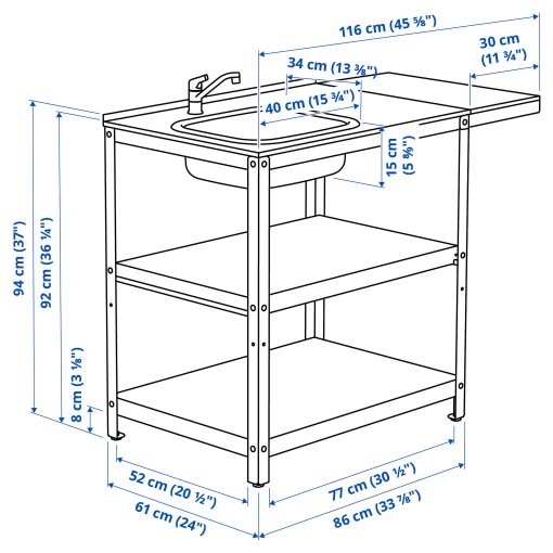 GRILLSKÄR, sink unit with side table/outdoor, 93/116x61 cm, 494.952.26