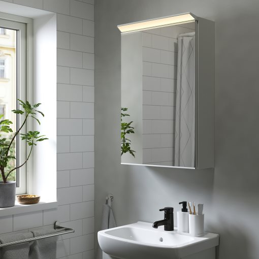 TREASJON, mirror cabinet with door/built-in lighting, 50x17x75 cm, 505.644.45
