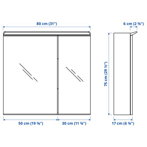 TREASJON, mirror cabinet with 2 doors/built-in lighting, 80x17x75 cm, 505.739.06