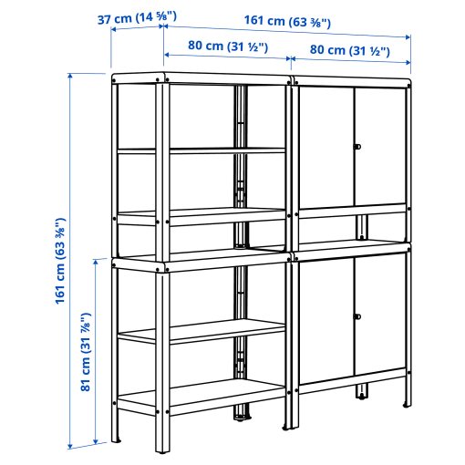 KOLBJÖRN, shelving unit with 2 cabinets, 161x37x161 cm, 592.916.34