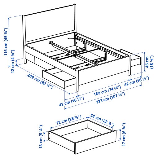 TONSTAD, bed frame with storage, 180x200 cm, 594.966.83