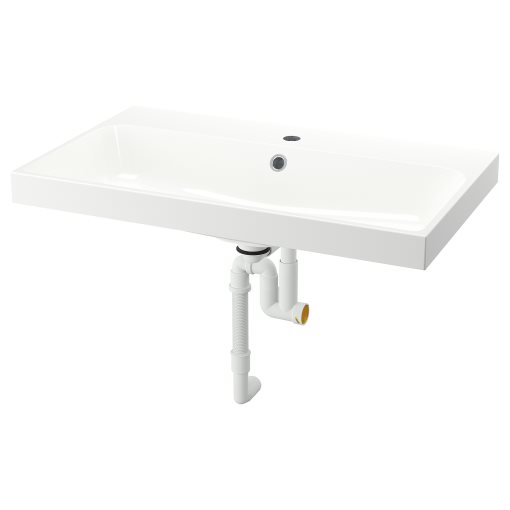 BACKSJON, wash-basin with water trap, 80x48 cm, 595.167.61