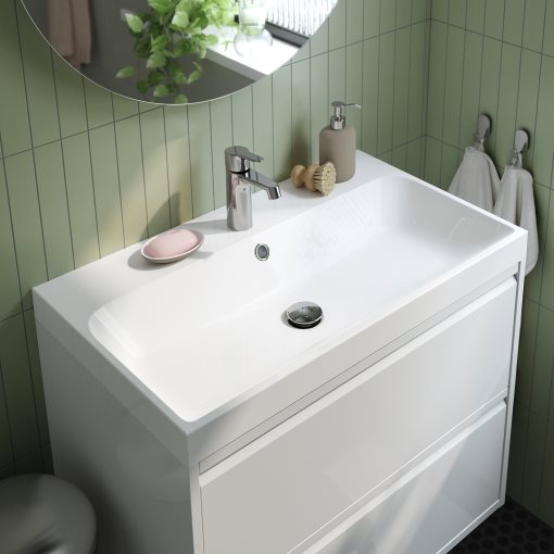 BACKSJON, wash-basin with water trap, 80x48 cm, 595.167.61