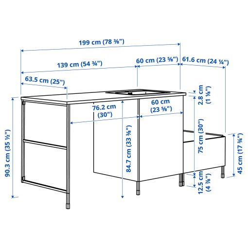 storage combination, 199x63.5x90 cm, 596.133.33