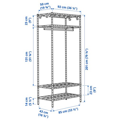 OMAR, shelving unit with clothes rail, 92x50x201 cm, 605.309.78