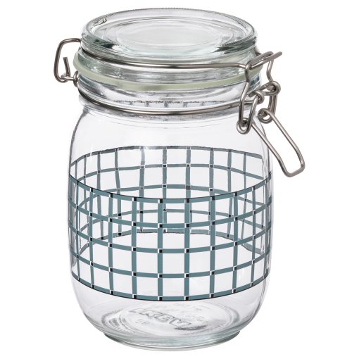 KORKEN, βάζο με καπάκι/καρό μοτίβο, 1 l, 605.646.85