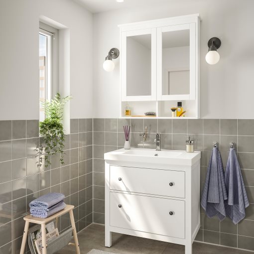 HEMNES/ORRSJON, βάση νιπτήρα με συρτάρια/νιπτήρα/μπαταρία, 82x49x89 cm, 695.467.91