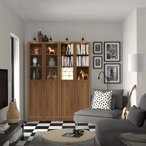 BILLY/OXBERG, bookcase combination with panel/glass doors, 160x30x202 cm, 695.818.12