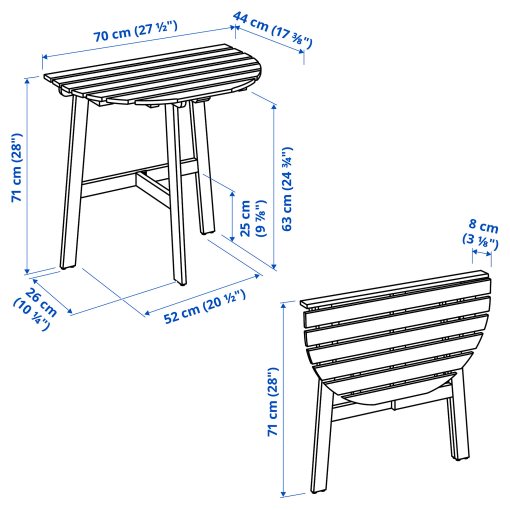 ASKHOLMEN, folding table for wall/outdoor, 70x44 cm, 705.574.96