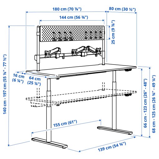 MÅLOMRÅDE, electric gaming desk sit/stand with monitor arms, 180x80 cm, 705.858.09