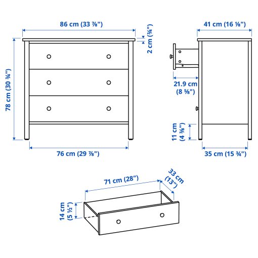 KILBERGET, chest of 3 drawers, 86x78 cm, 706.099.14