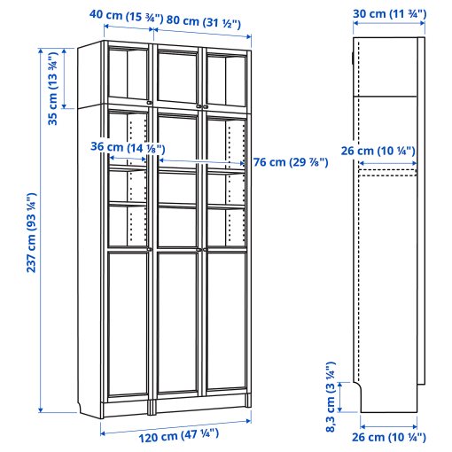 BILLY/OXBERG, bookcase combination/glass doors, 792.499.60