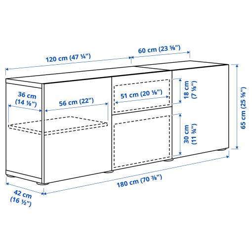 BESTÅ, σύνθεση αποθήκευσης με συρτάρια ανοίγματος με πίεση, 180x42x65 cm, 794.126.49
