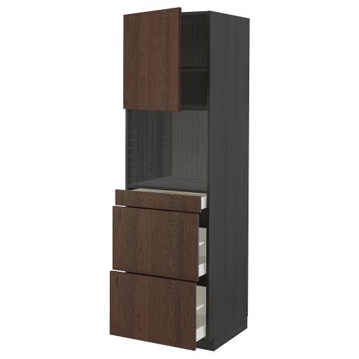 METOD/MAXIMERA, high cabinet for microwave combi with door/3 drawers, 60x60x200 cm, 794.669.63