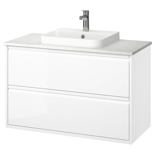 ANGSJON/BACKSJON, wash-stand with drawers/wash-basin/tap/high-gloss, 102x49x71 cm, 795.141.05