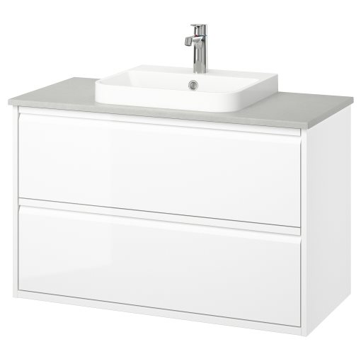 ANGSJON/BACKSJON, wash-stand with drawers/wash-basin/tap/high-gloss, 102x49x71 cm, 795.215.92