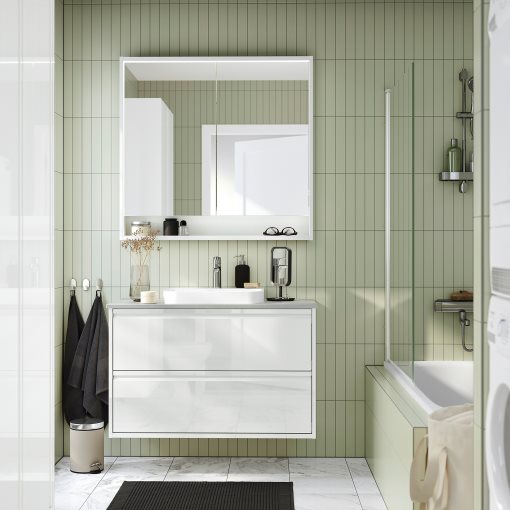 ANGSJON/BACKSJON, wash-stand with drawers/wash-basin/tap/high-gloss, 102x49x71 cm, 795.215.92