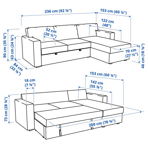 BARSLOV, 3-seat sofa-bed with chaise longue, 805.308.16