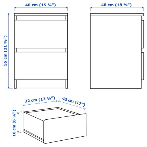 MALM, chest of 2 drawers, 40x55 cm, 806.045.72