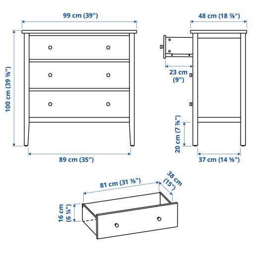 GULLABERG, chest of 3 drawers, 99x48x100 cm, 806.098.95