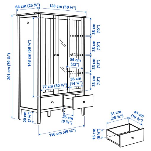 GULLABERG, wardrobe, 128x64x201 cm, 806.099.04
