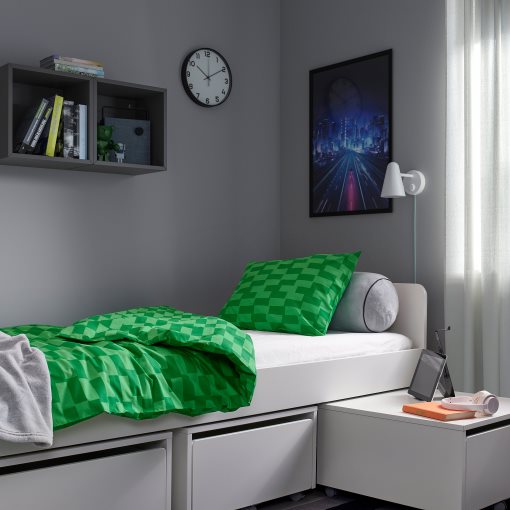 SLÄKT, bed frame with 3 storage boxes, 90x200 cm, 893.860.70