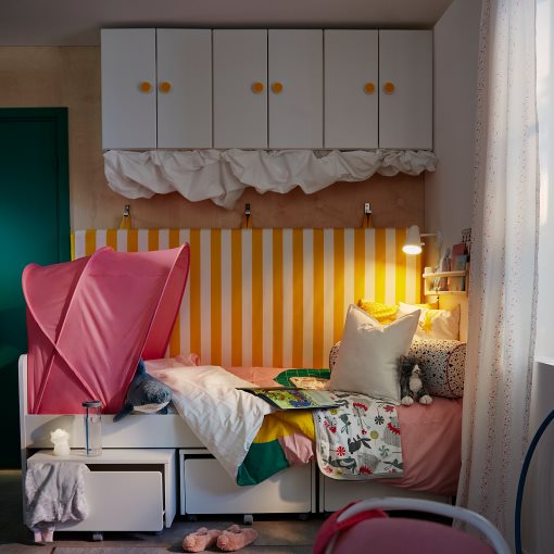 SLÄKT, bed frame with 3 storage boxes, 90x200 cm, 893.860.70