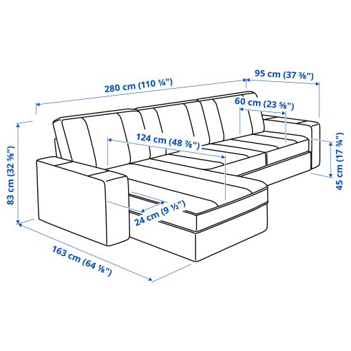 KIVIK, 3-seat sofa with chaise longue, 894.431.84