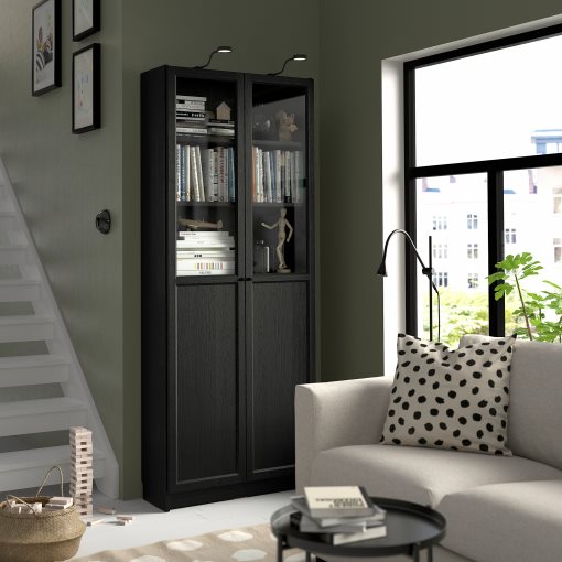 BILLY/OXBERG, bookcase with panel/glass doors, 80x30x202 cm, 894.833.25