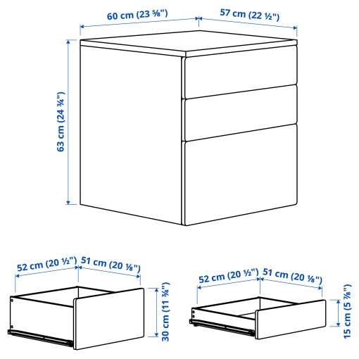 SMASTAD/PLATSA, chest of 3 drawers, 60x57x63 cm, 895.429.28