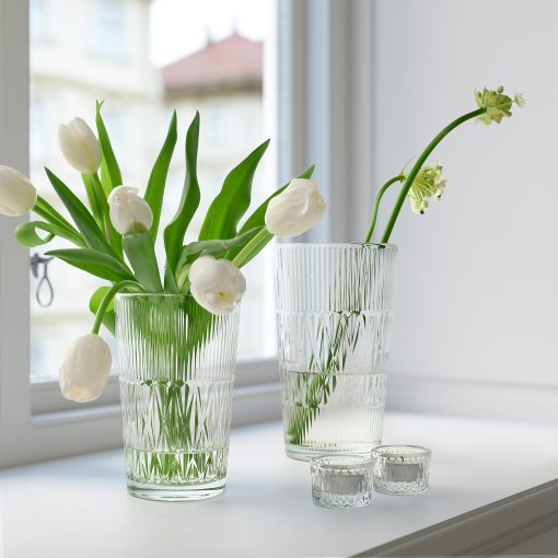 SMÄLLSPIREA, vase/glass/patterned, 17 cm, 905.421.78