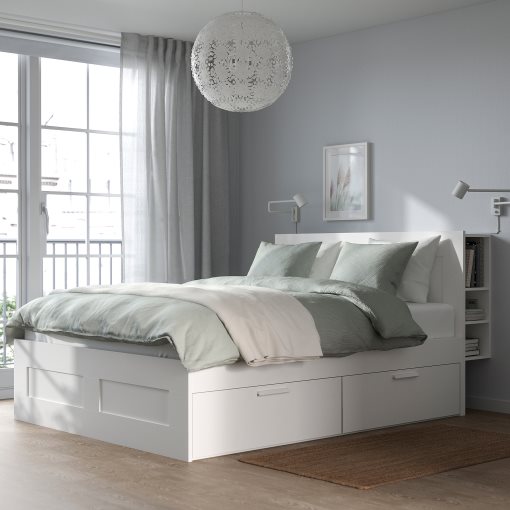 BRIMNES, bed frame with storage and headboard, 160X200 cm, 991.574.74