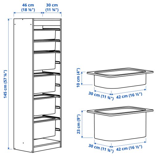 TROFAST, παιδικό έπιπλο αποθήκευσης με κουτιά, 46x30x145 cm, 994.787.24